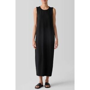 New Eileen Fisher Round Neck Oval Stretch Midi Dress Sleeveless Dark Gray XL